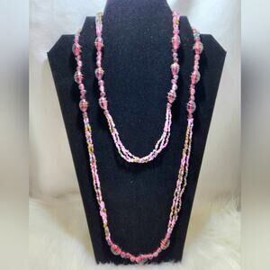 Plum 24” Glass Bead Necklace Vintage Long Layering Jewelry